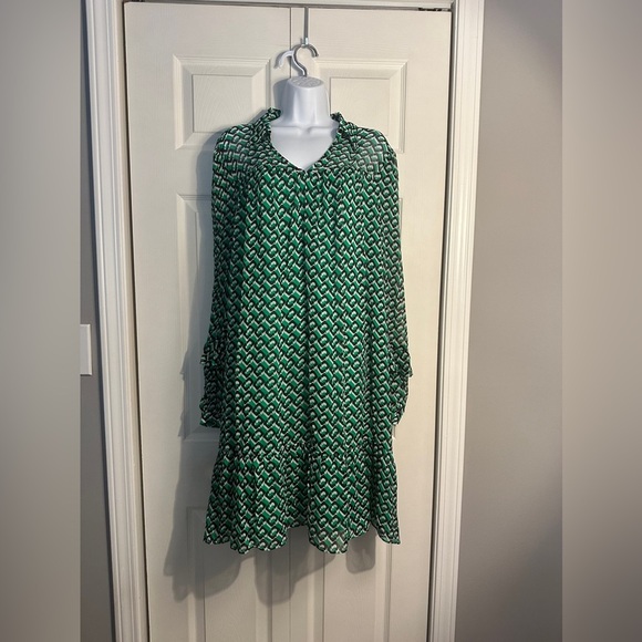 Heidi Print Long Sleeve Shift Dress Diane Von Furstenberg Size Large. Green. - Picture 5 of 16